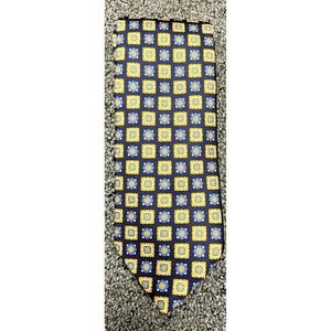 Silk tie Embassy Row 100% Silk Tie Made in England Navy Yellow Tie Geometric